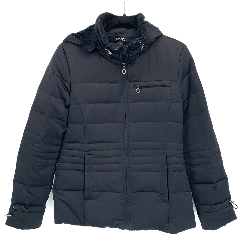 DKNY Coat Black Down Filled Hooded Winter Coat Size Small